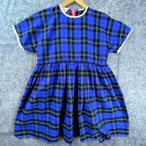 Rudie Babydoll Dress Blue Small Plaid Ringer Playful Twirl Whimsical Schoolgirl